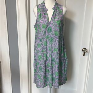 J. Crew Green and Lavender Midi Dress